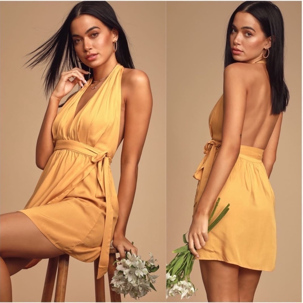 LULUS Positively Perfect Mustard Yellow Wrap Dress